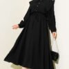 Buttoned Sailor Collar Dress with Belted Waist Black