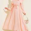 Buttoned Sailor Collar Dress with Belted Waist Salmon
