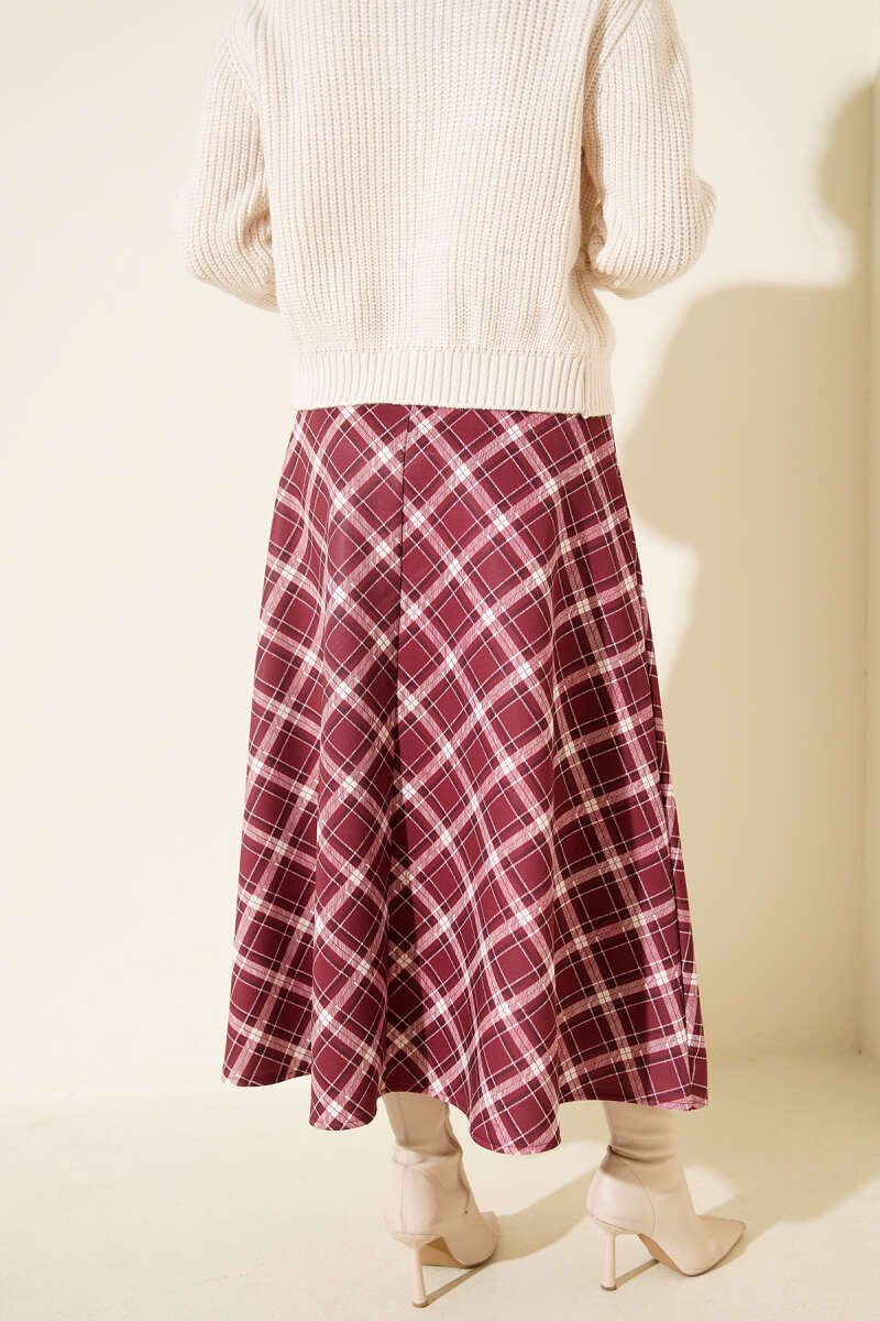Elastic Waist Plaid Scuba Skirt all'ingrosso skirt view 3 - Hicabistan fabbrica Turchia