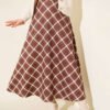 Elastic Waist Plaid Scuba Skirt Brown