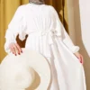 Belted Ruffled Dress Ecru en gros dress view 2 - Hicabistan usine Turquie