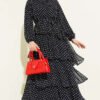Belts Elastic Ruffled Polka Dot Chiffon Dress Black