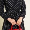 Belts Elastic Ruffled Polka Dot Chiffon Dress Black wholesale dress view 4 - Hicabistan Turkey factory