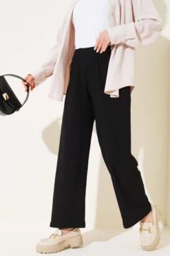 Elastic Waist Pleated Trousers Black