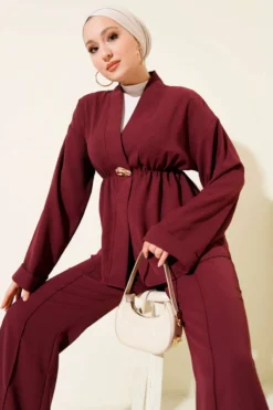 Alternative view of Belted Gold Accessory Two-Piece Set Burgundy