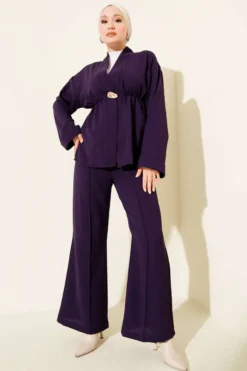 Alternative view of Belted Gold Accessory Two-Piece Set Purple
