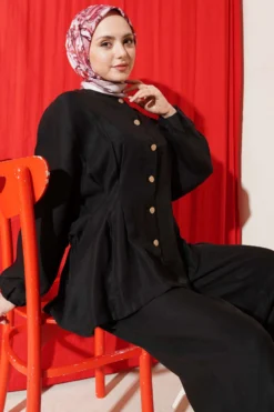 Belted Gold Button Set Black wholesale clothing set view 2 - Hicabistan Turkey factory