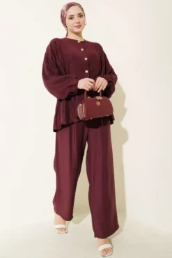 Belted Gold Button Set Gold wholesale clothing set view 2 - Hicabistan Turkey factory