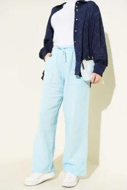 Belted Drawstring Muslin Pants Baby Blue