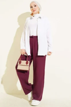 Alternative view of Belted Drawstring Muslin Pants Burgundy
