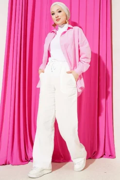 منظر بديل لـ Belted Drawstring Muslin Pants Ecru