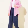 Belted Drawstring Muslin Pants Navy Blue groothandel pants view 2 - Hicabistan Turkije fabriek