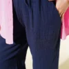 Belted Drawstring Muslin Pants Navy Blue groothandel pants view 4 - Hicabistan Turkije fabriek