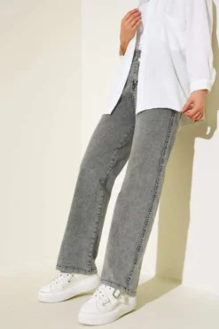 High-Waisted Double Button Denim Pants