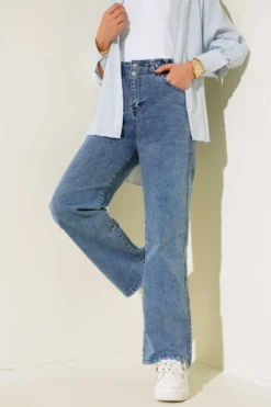High-Waisted Double Button Denim Pants