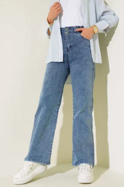 Alternative view of High-Waisted Double Button Denim Pants