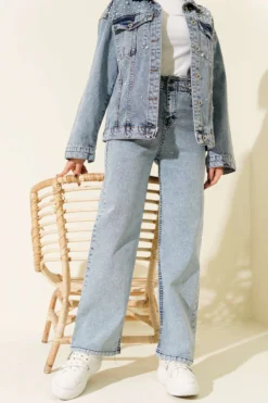 Alternative view of High-Waisted Double Button Denim Pants Blue