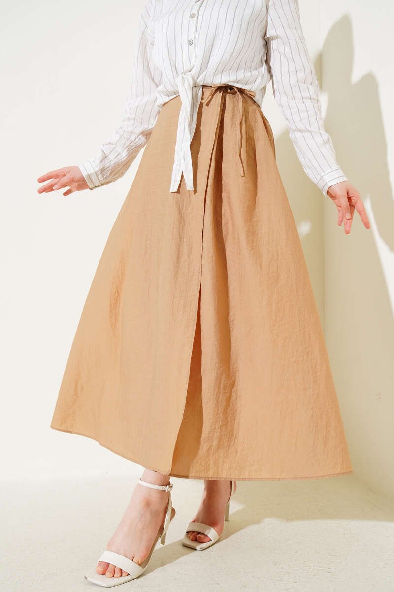 Elastic Waist Drawstring Skirt Camel en gros skirt - Hicabistan usine Turquie