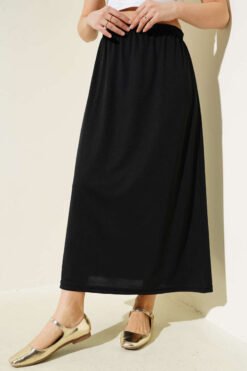 Waist Elastic Skirt Black en gros skirt view 2 - Hicabistan usine Turquie
