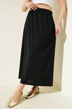 Waist Elastic Skirt Black en gros skirt - Hicabistan usine Turquie