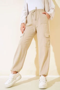 Cargo Pants with Elastic Waistband Beige