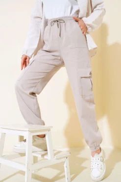 Cargo Pants with Elastic Waistband Stone