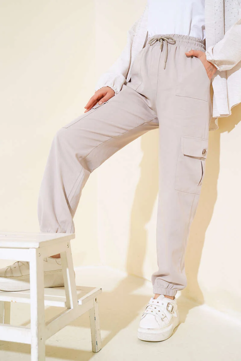 Cargo Pants with Elastic Waistband Stone - Image 2