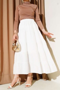 Elastic Waist A-Line Skirt Ecru wholesale skirt - Hicabistan Turkey factory