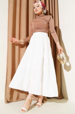Elastic Waist A-Line Skirt Ecru wholesale skirt view 2 - Hicabistan Turkey factory