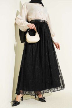 Belted Lace Skirt Black