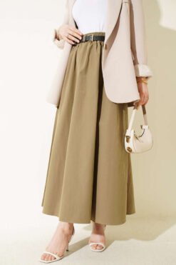 Elastic Waistband Belted Poplin Skirt wholesale skirt - Hicabistan Turkey factory