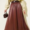Belted Satin Skirt Brown