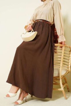 Elastic Waist Tencel Skirt Brown