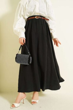 Elastic Waist Tencel Skirt Black wholesale skirt - Hicabistan Turkey factory