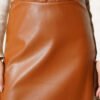 Basic Pleated Leather Skirt Tan en gros skirt view 4 - Hicabistan usine Turquie