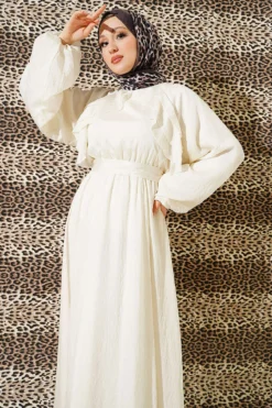 Belted Ruffled Dress Ecru