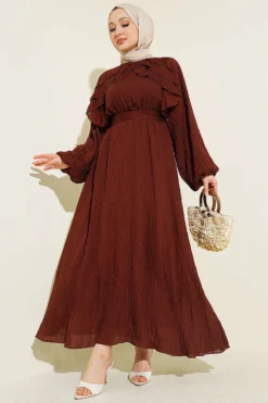 Belted Ruffled Dress Brown