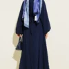 Belted Ruffled Dress Navy Blue all'ingrosso dress view 3 - Hicabistan fabbrica Turchia