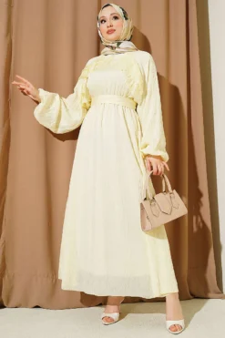 Belted Ruffled Dress Yellow