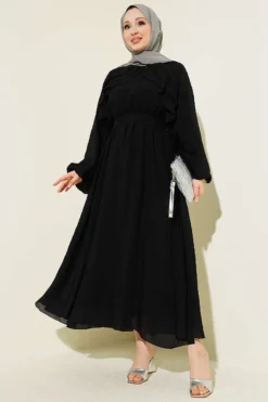 Belted Ruffled Dress Black