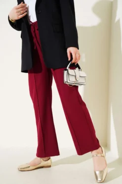 Alternative view of Elastic Waist Wide Leg Pants Burgundy