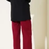 Elastic Waist Wide Leg Pants Burgundy wholesale pants view 3 - Hicabistan Turkey factory