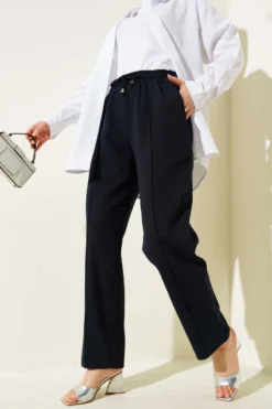Belted Tapered Pants Navy Blue
