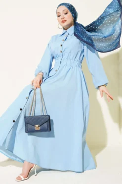 Belted Metal Button Dress Blue