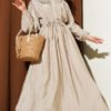 Belted Ribbed Dress Beige