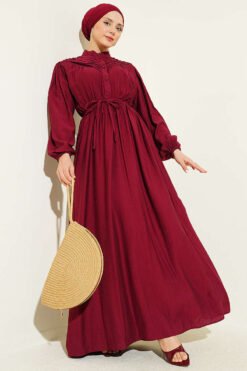 Belted Ribbed Dress Burgundy