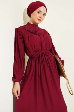 Alternative view of Belted Ribbed Dress Burgundy