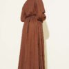 Belted Ribbed Dress Brown en gros dress view 3 - Hicabistan usine Turquie