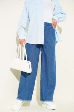 Belted Tassel Hem Denim Pants