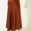 Elastic Waist Satin Skirt Brown wholesale skirt view 3 - Hicabistan Turkey factory